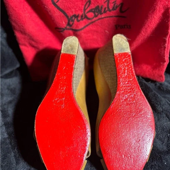 Christian Louboutin Tan Leather Wedge Espadrilles Red Bottom PeepToe Heels EU40 - Picture 9 of 13